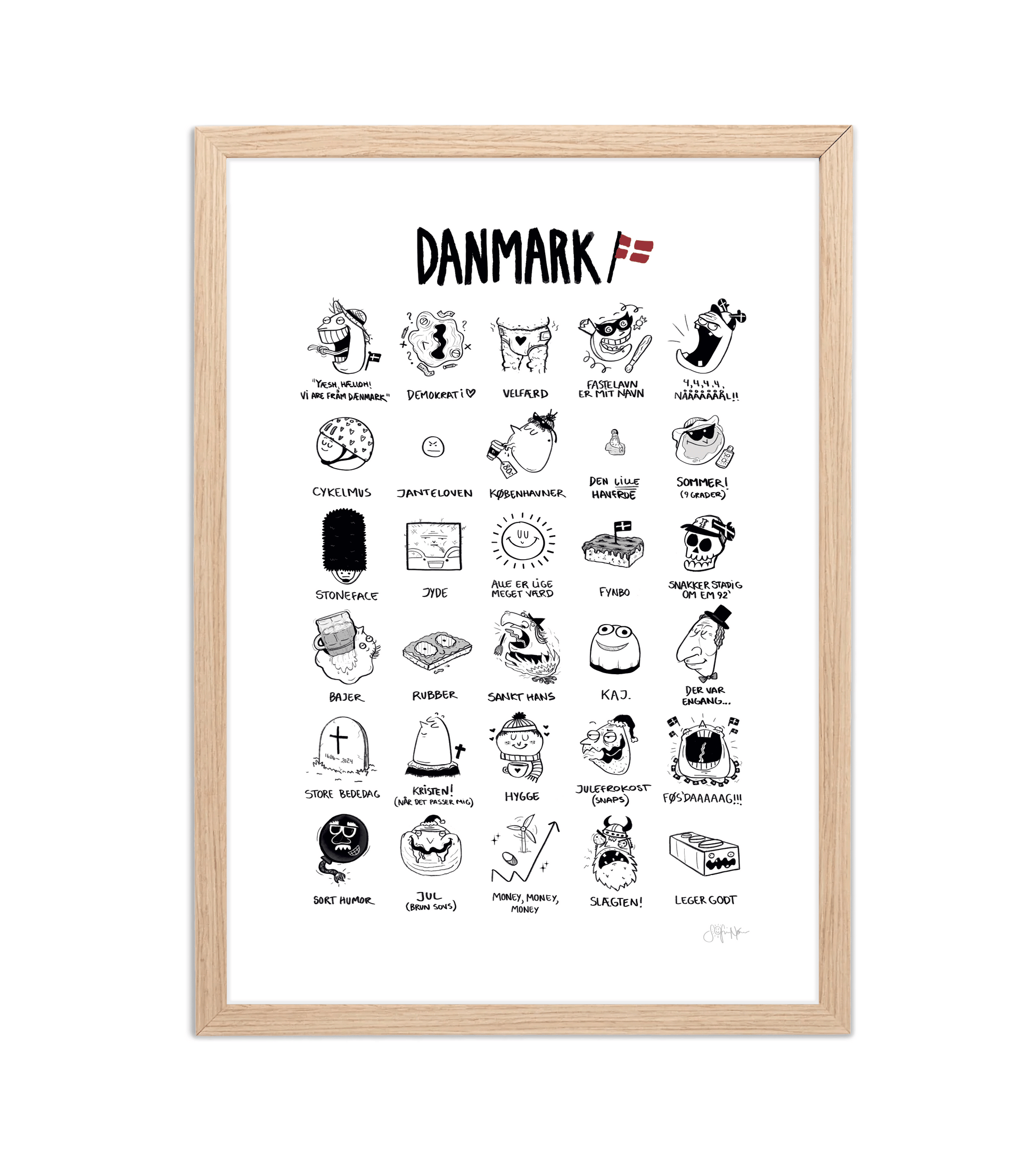 Håndtegnet plakat af Sofie Nørskov. Kunst der spreder glæde og starter samtaler! ✏️ 
Køb online på sofienørskov.dk. Levering 2-5 dage.
