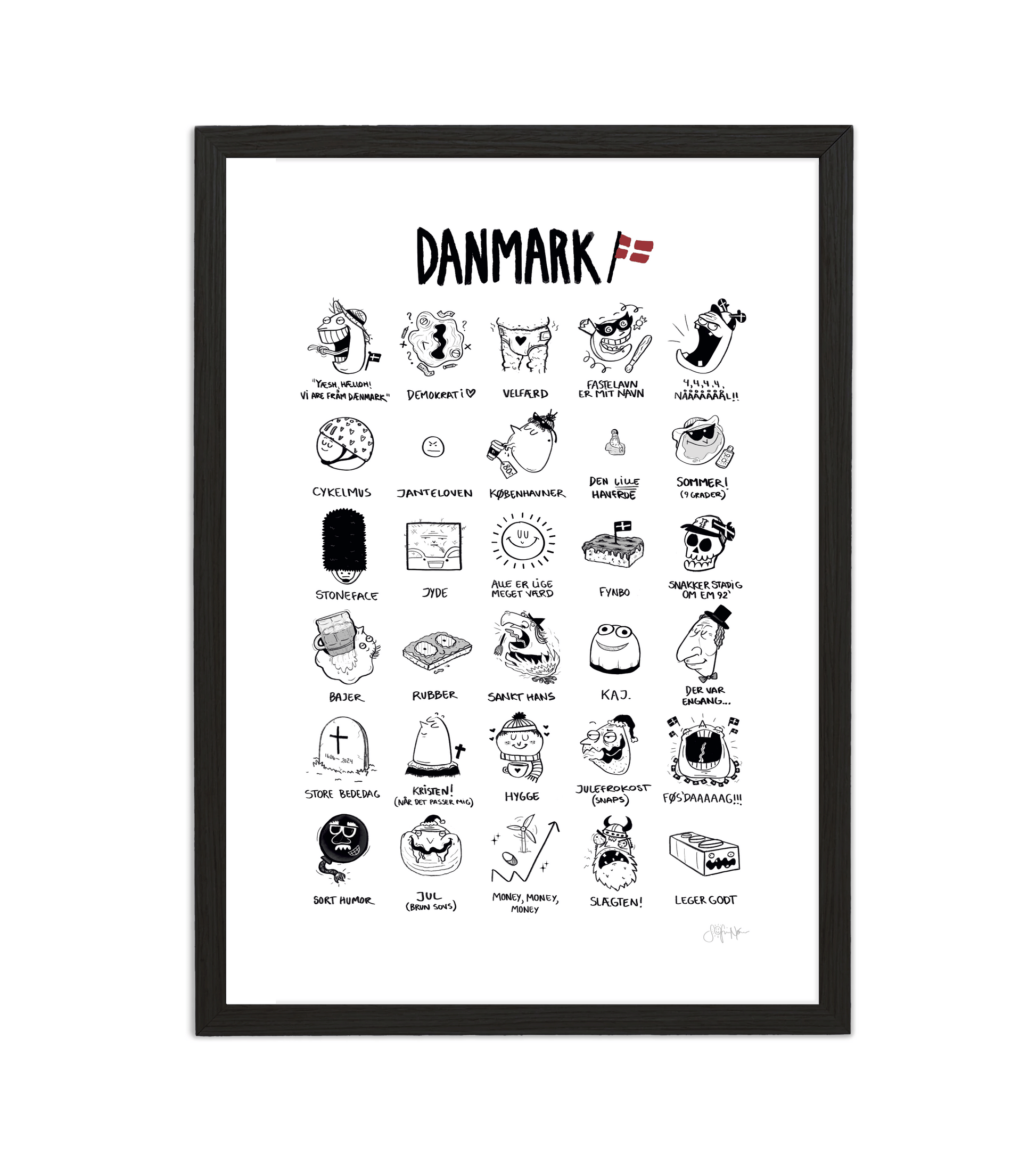 Håndtegnet plakat af Sofie Nørskov. Kunst der spreder glæde og starter samtaler! ✏️ 
Køb online på sofienørskov.dk. Levering 2-5 dage.