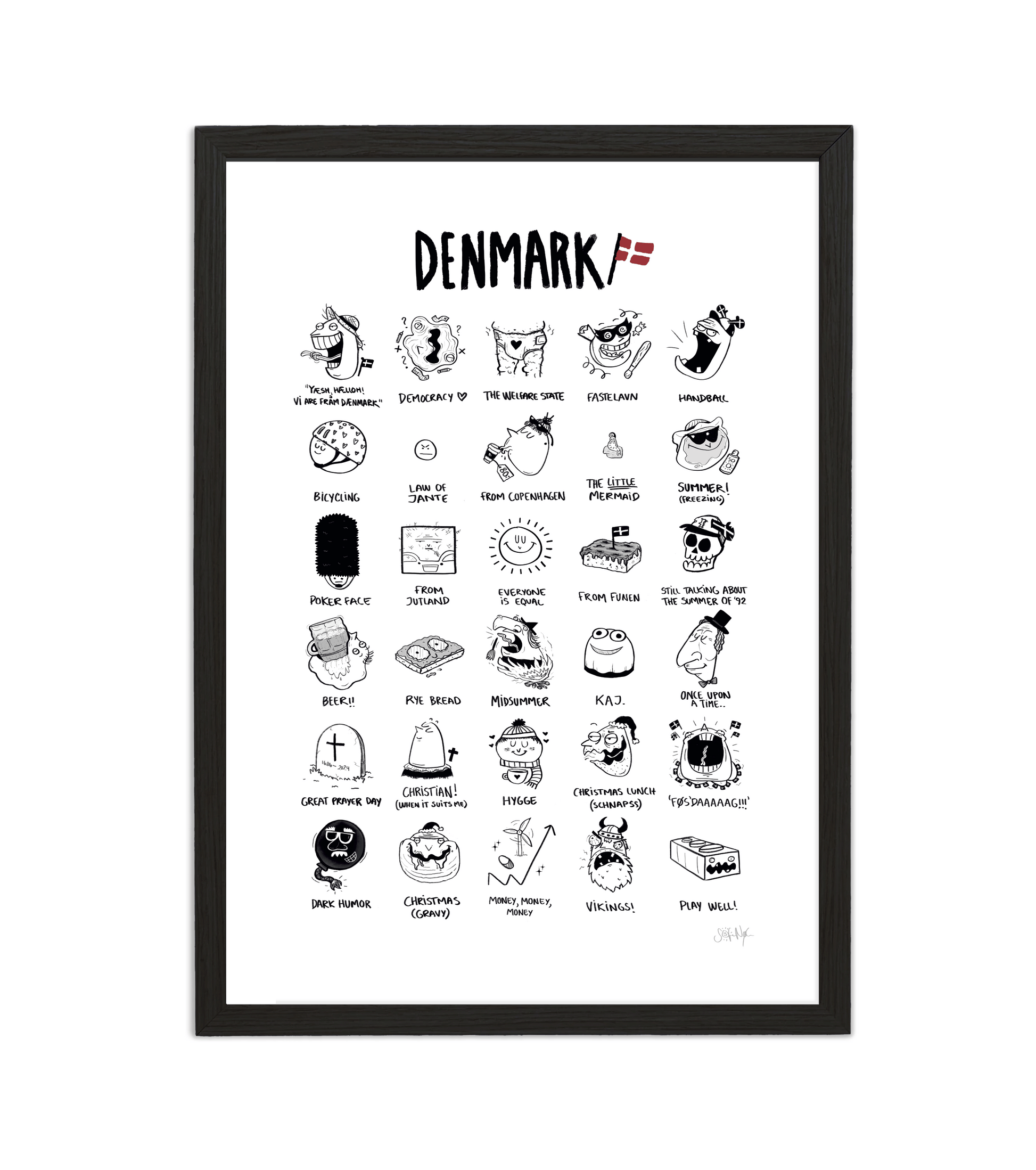 Handdrawn poster by Sofie Nørskov. Buy online at sofienorskov.dk