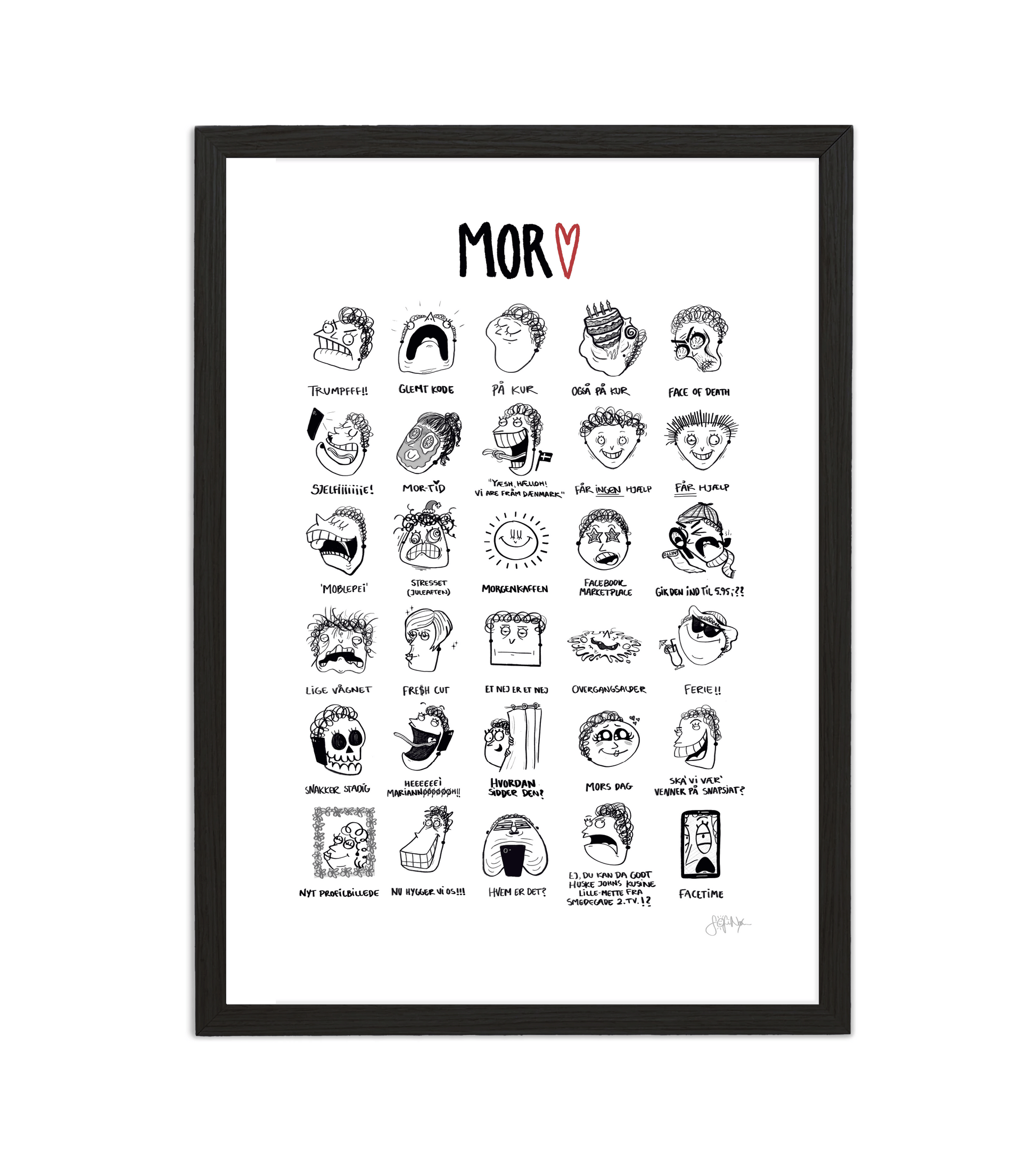 Håndtegnet plakat af Sofie Nørskov. Kunst der spreder glæde og starter samtaler! ✏️ 
Køb online på sofienørskov.dk. Levering 2-5 dage.